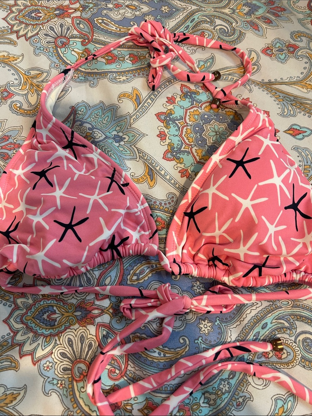 Vineyard vines Pink Starfish Print Triangle Bikini Top
